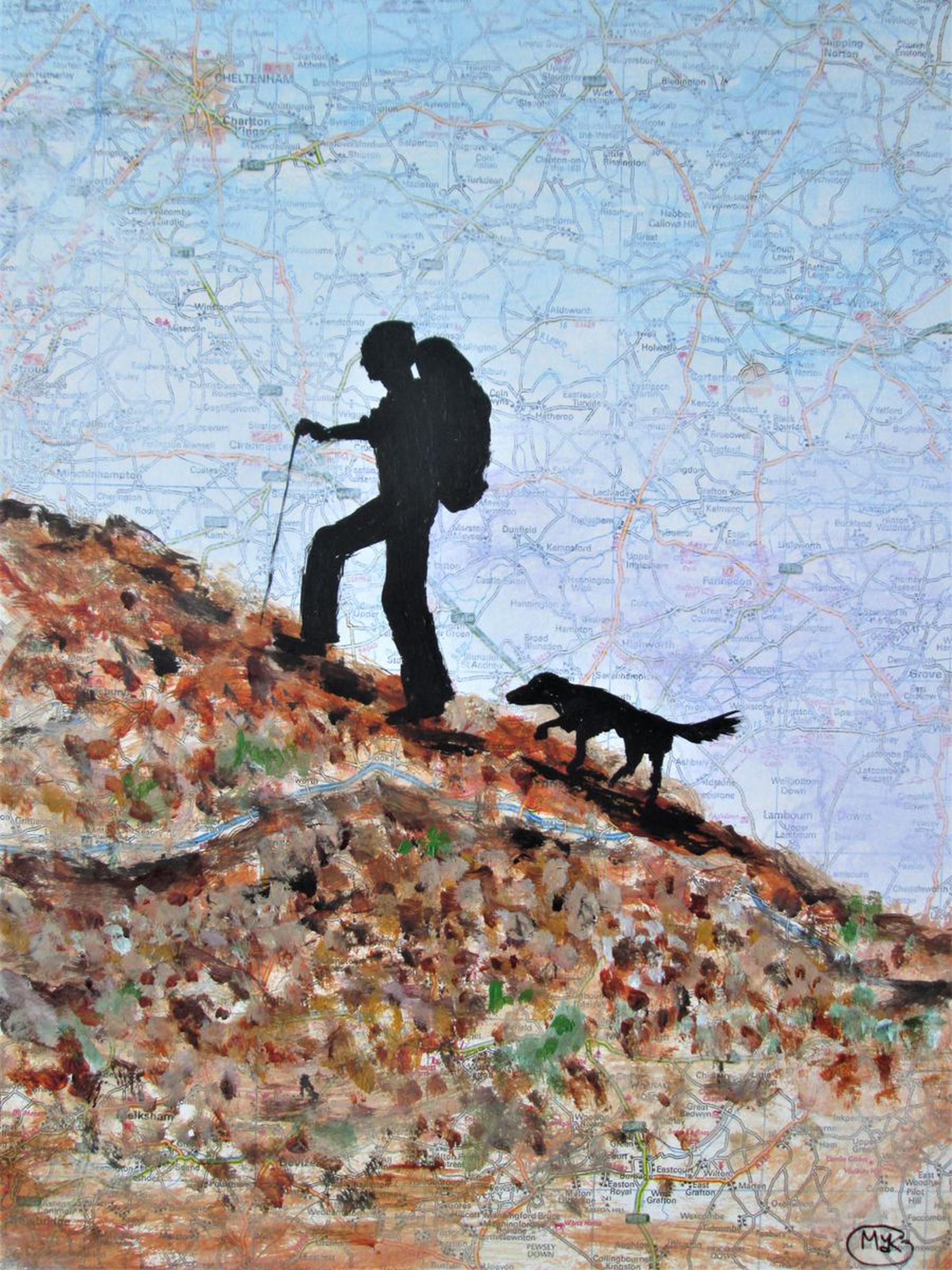 Backpacker And His Dog Acrylic Ink On A Vintage Artfinder
