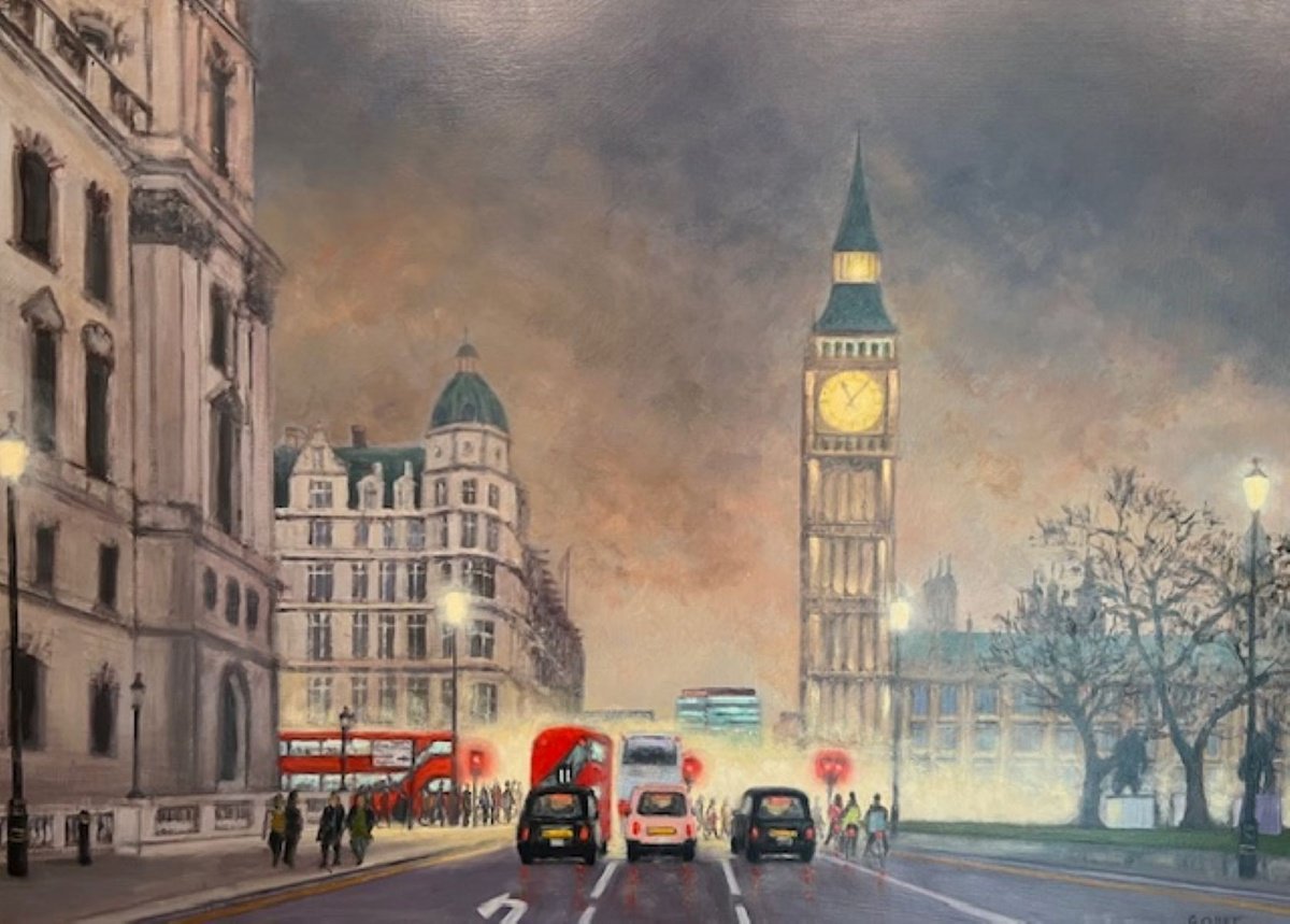 Illustrative Oil Painting , Parliament Sq London By Gary Obee, 44 X 32, Artwork For Sale On Artfinder