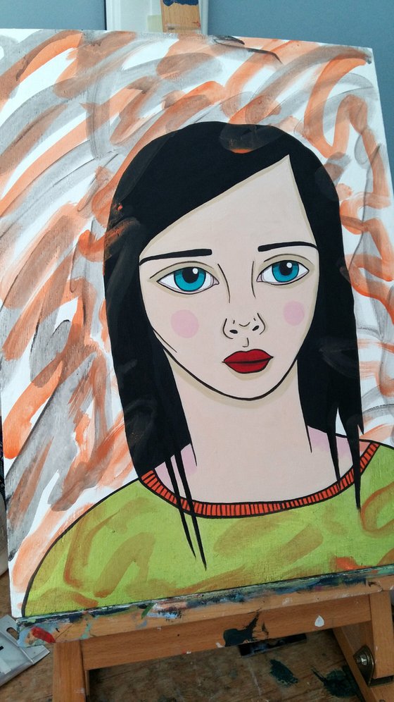 Portrait with Orange and Green - Original Painting