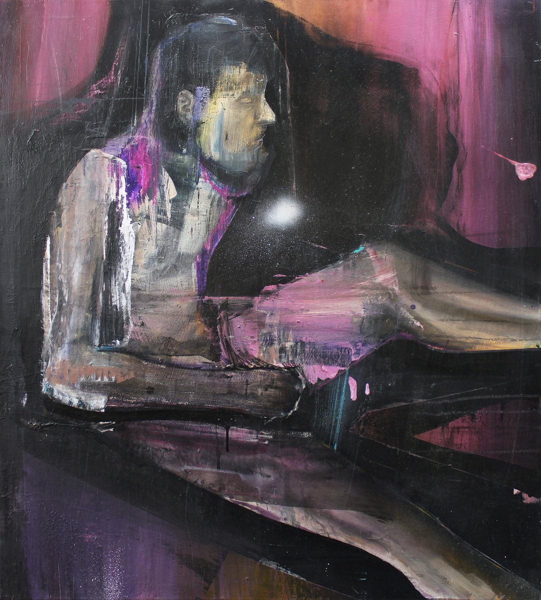 Expressive Portrait Oil Painting By Milos Hronec, 35 X 39", The Thrill Of The Unknown, Original Artwork