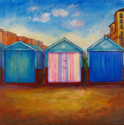 Three Brighton Beach Huts (Hove End) by Maureen Greenwood