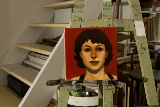 portrait of a woman in red
