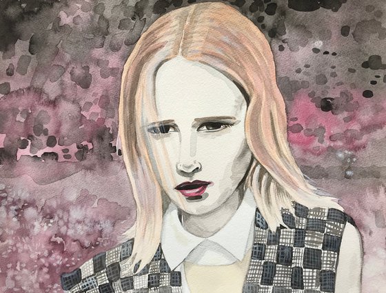 Woman in a Check Top - Original painting