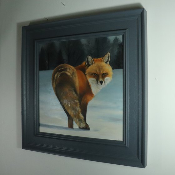 Fox in the Snow Animal original, Foxes Oil Artwork, by UK Artist Alex Jabore, Impressionism, Fox Lover Gift