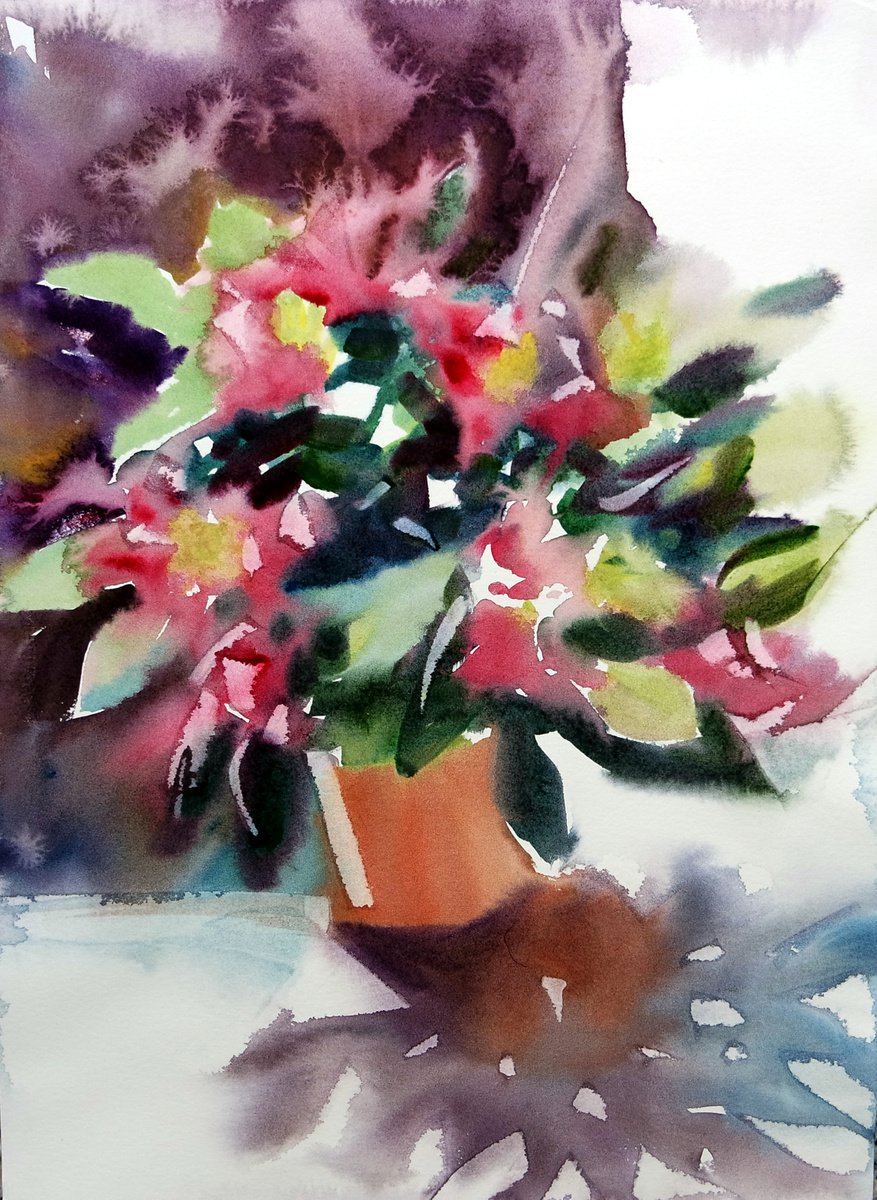 Bunch of Rhododendron Flowers Watercolor Floral Painting by Ion Sheremet