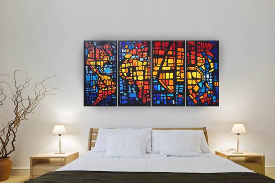 Large World Map Original acrylic painting A293 mid century modern art Contemporary black rainbow art