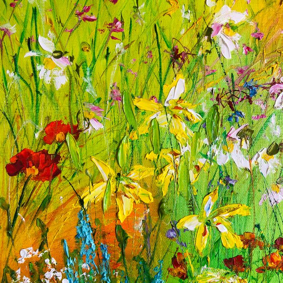 MOTLEY GRASS - Bright flowers. Summer. Abstract landscape. Blooming meadow. Field flowers. Herbs. Spring magic.