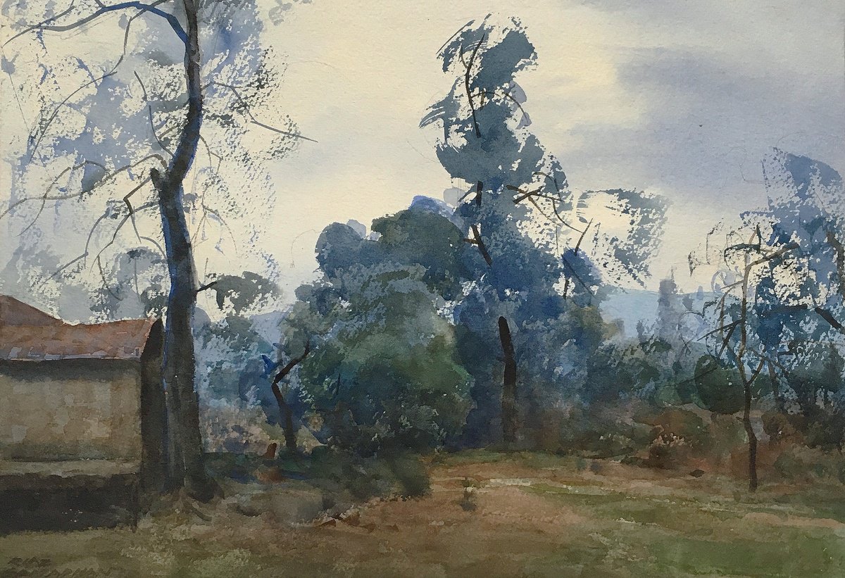 Impressionistic Landscape Watercolour By Riaz Samadhan, 15 X 10", Twilight, Original Artwork