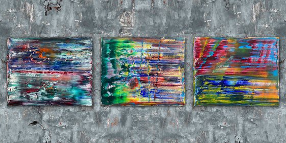 "Look What The Wind Blew In" - Save As A Series - Original PMS Oil Painting Triptych on Canvas- 60 x 16 inches