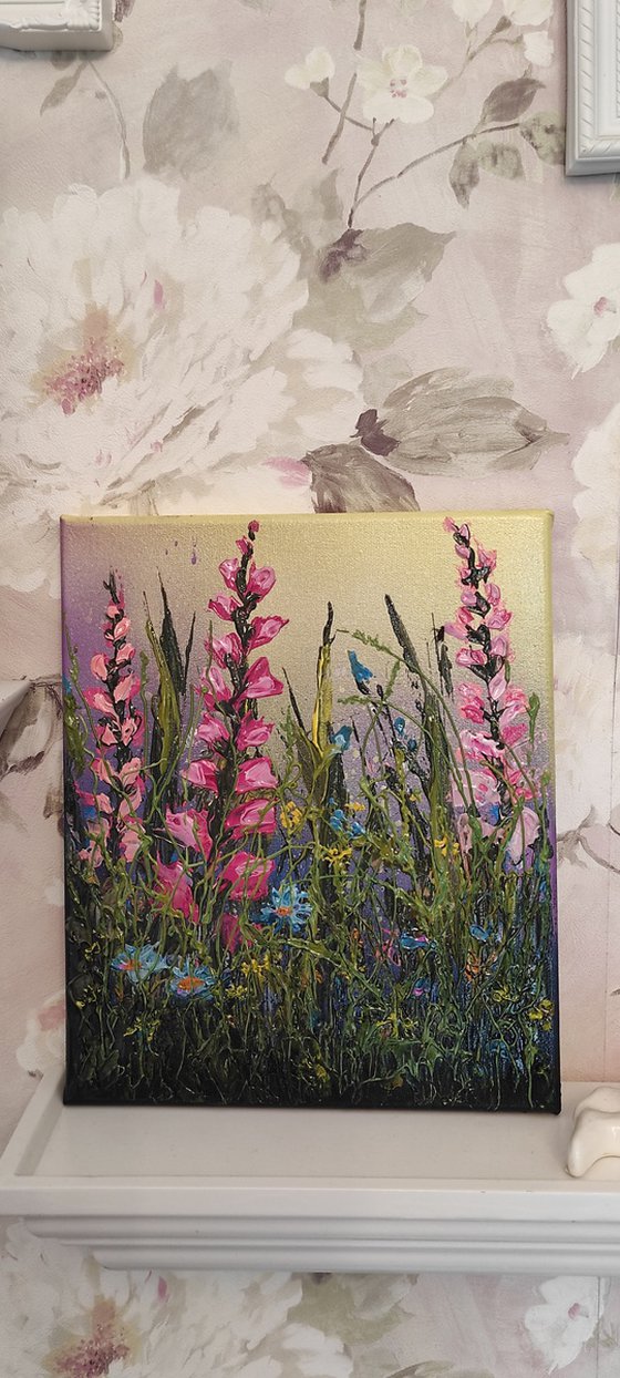 "Flowers mood II" 30x25x2cm Original oil painting on board,ready to hang