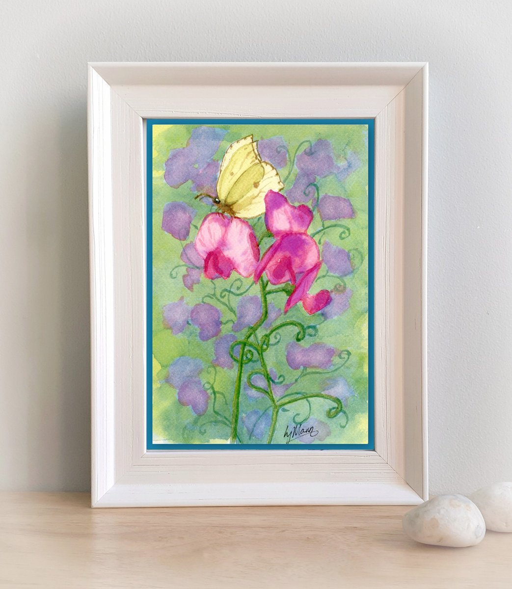 Sweet Peas and Butterfly by Lisa Mann