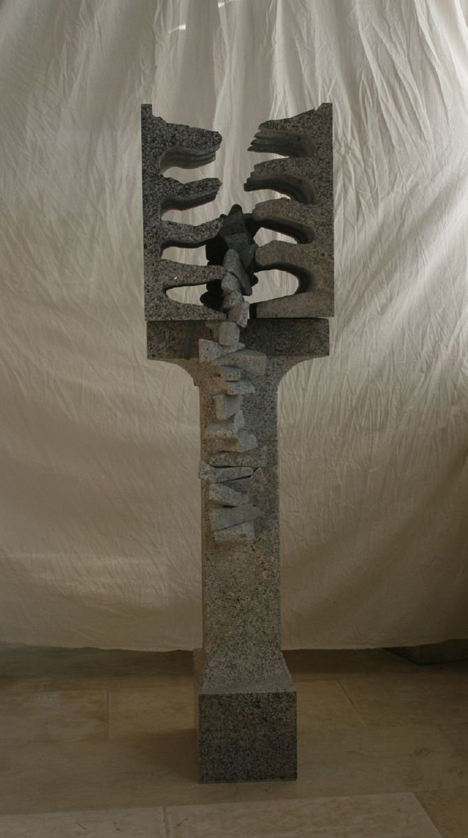 Expressive Abstract Stone Sculpture By Ognyan Chitakov, 20 X 47", "Remains", Original Artwork