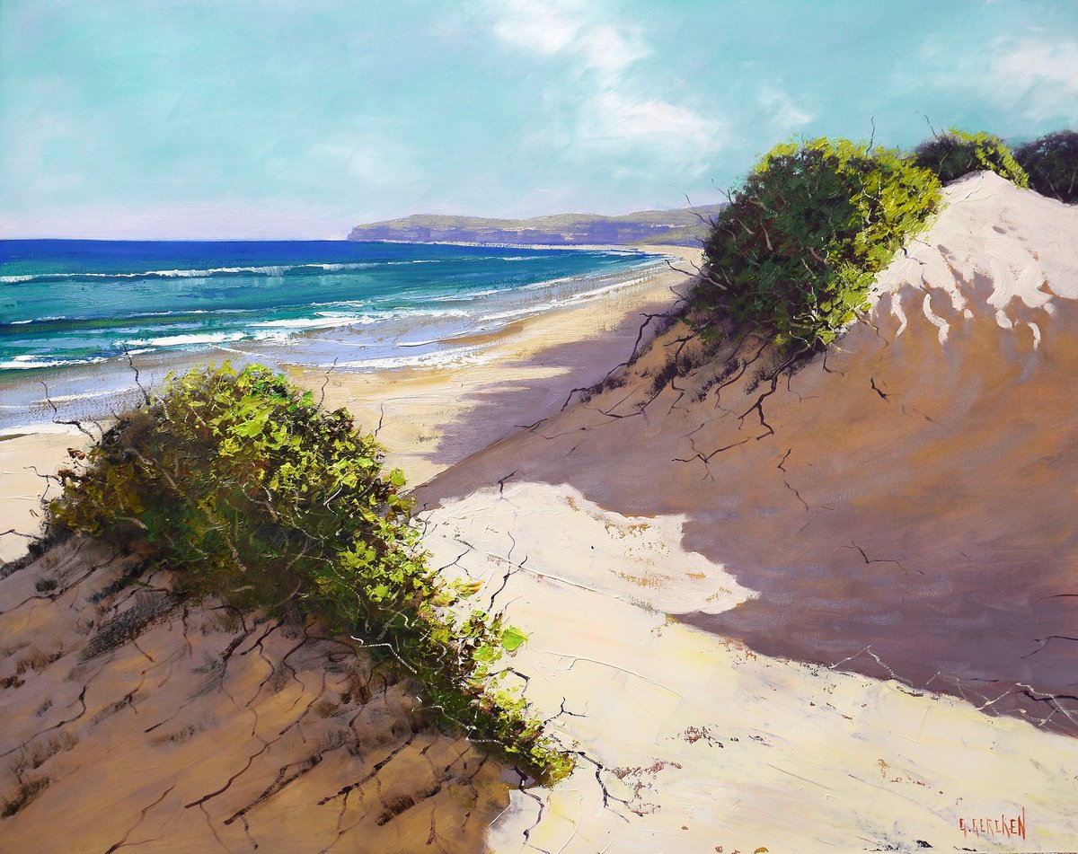 Impressionistic Landscape Oil Painting By Graham Gercken, 30 X 24, Light Across The Dunes, Original Artwork