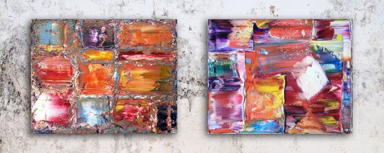 "Losing It" - FREE USA SHIPPING - Original PMS Abstract Diptych Oil Paintings On Canvas - 40" x 16"