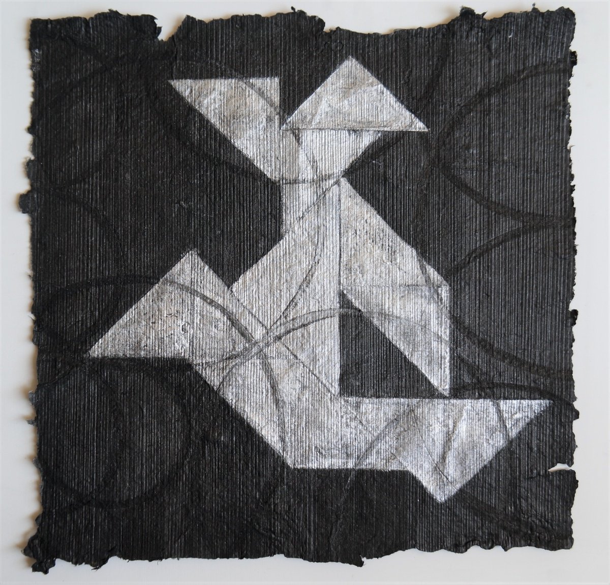 Geometric Abstract Painting By Anna Jannack, 12 X 12, Siderial Black V, Original Artwork