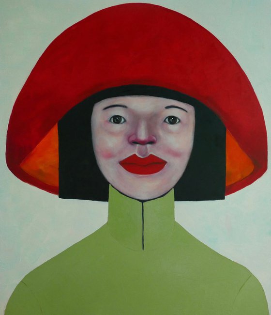 Lady wearing a red hat