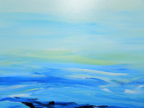 SYMPHONY OF THE OCEAN. Abstract Blue Ocean Waves Acrylic Painting on Canvas, Contemporary Seascape, Coastal Art