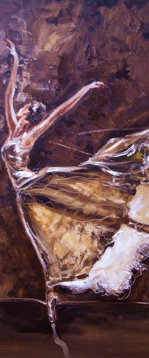 " THE MOONLIGHT DANCER... "- ballerina liGHt  ORIGINAL OIL PAINTING, GIFT, PALETTE KNIFE by Monika Luniak