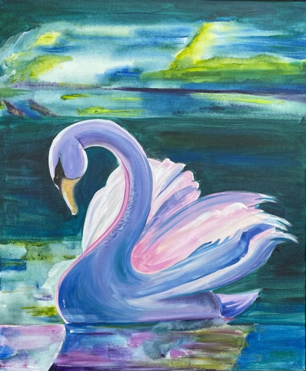 Expressive Animal Acrylic Painting By Eliry Arts, 20 X 24, Another Swan, Original Artwork