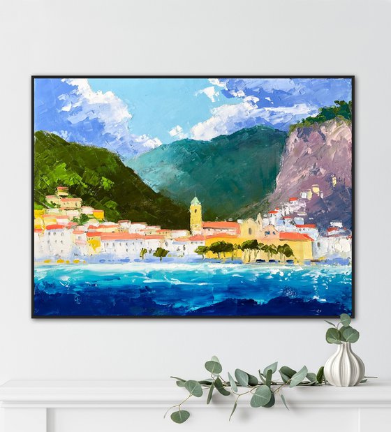 Amalfi coast painting, Italy painting, Mediterranean painting