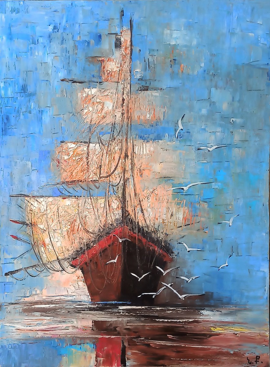 Boat (50x70cm, oil painting, ready to hang) by Narek Qochunc