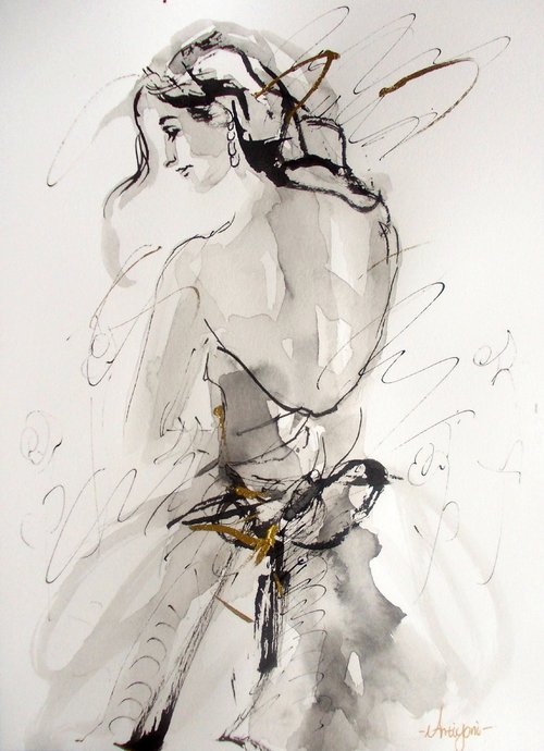 Woman   ink drawing series-Figurative drawing on paper by Antigoni Tziora