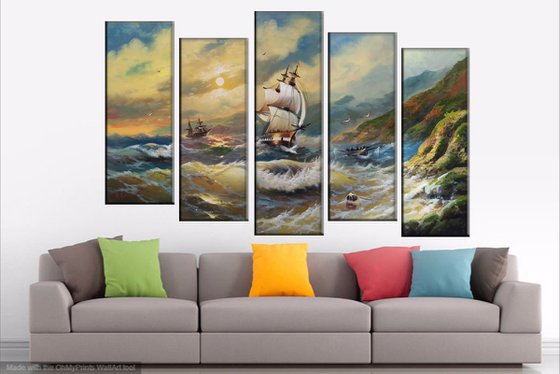 Inspired by Aivazovsky - Storm(125x80cm, oil painting, 5 items)
