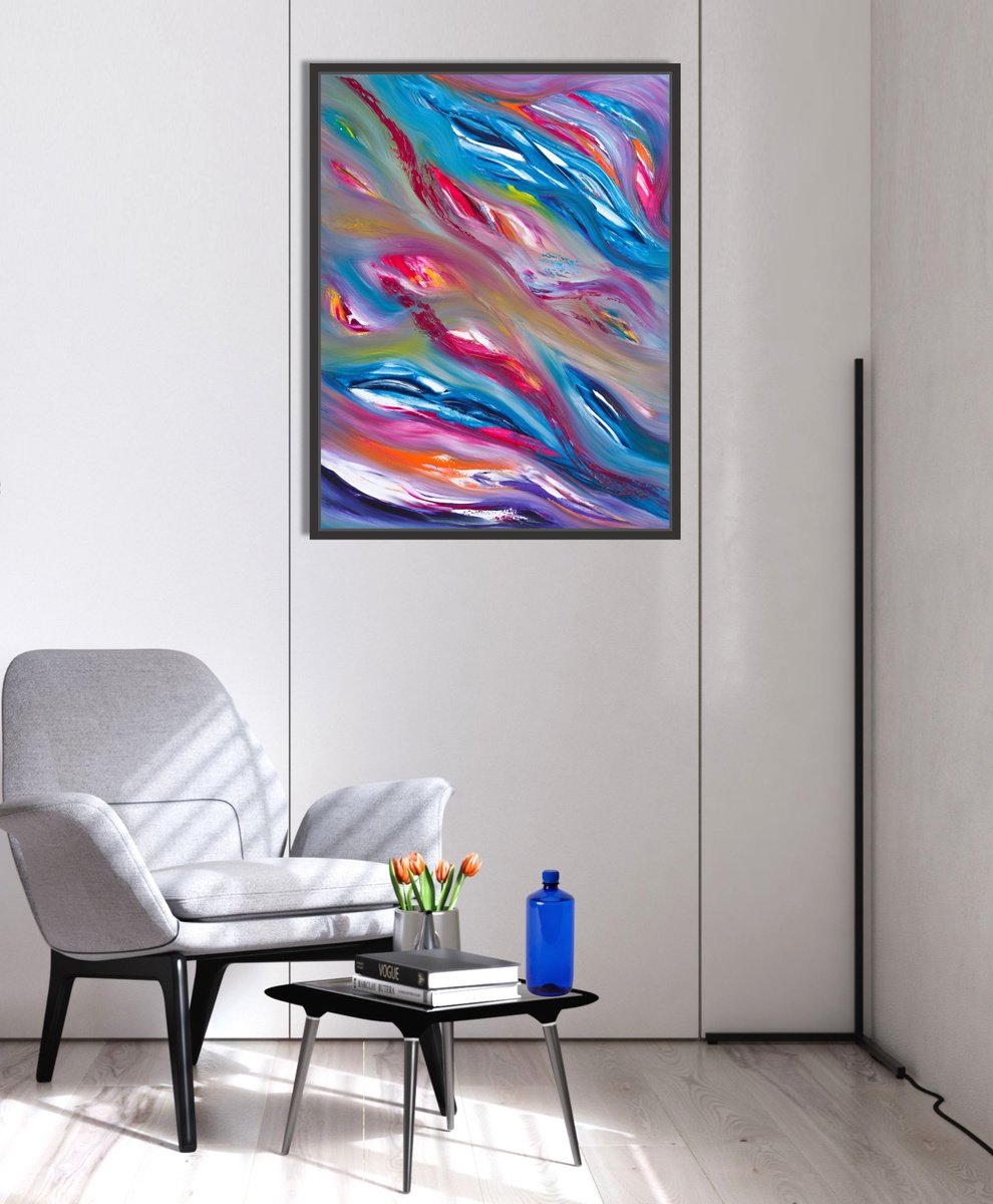 Expressive Abstract Oil Painting By Davide De Palma, 28 X 35, Quiet Night, Original Artwork