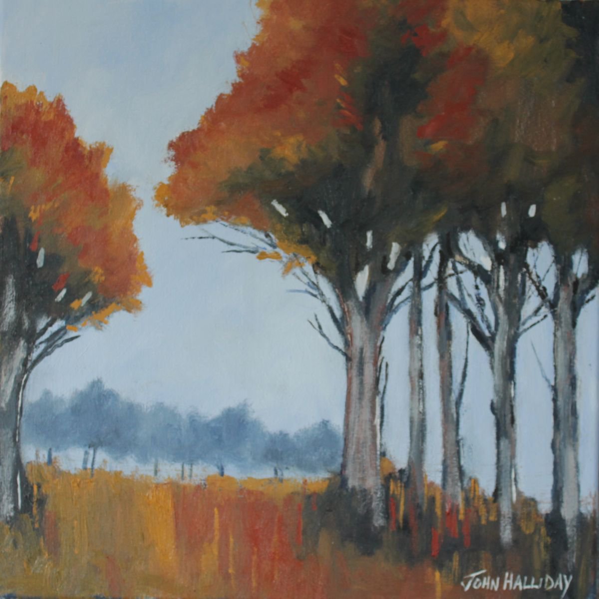 Impressionistic Landscape Oil Painting By John Halliday, 16 X 16, Autumn, Original Artwork