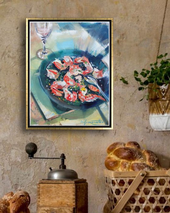 ‘PRAWNS IN A FRYPAN’ - Still Life Oil Painting on Canvas
