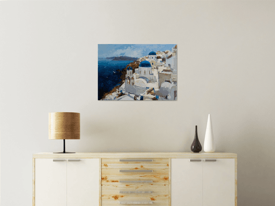 Santorini, Greece seascape - Original oil impasto landscape painting