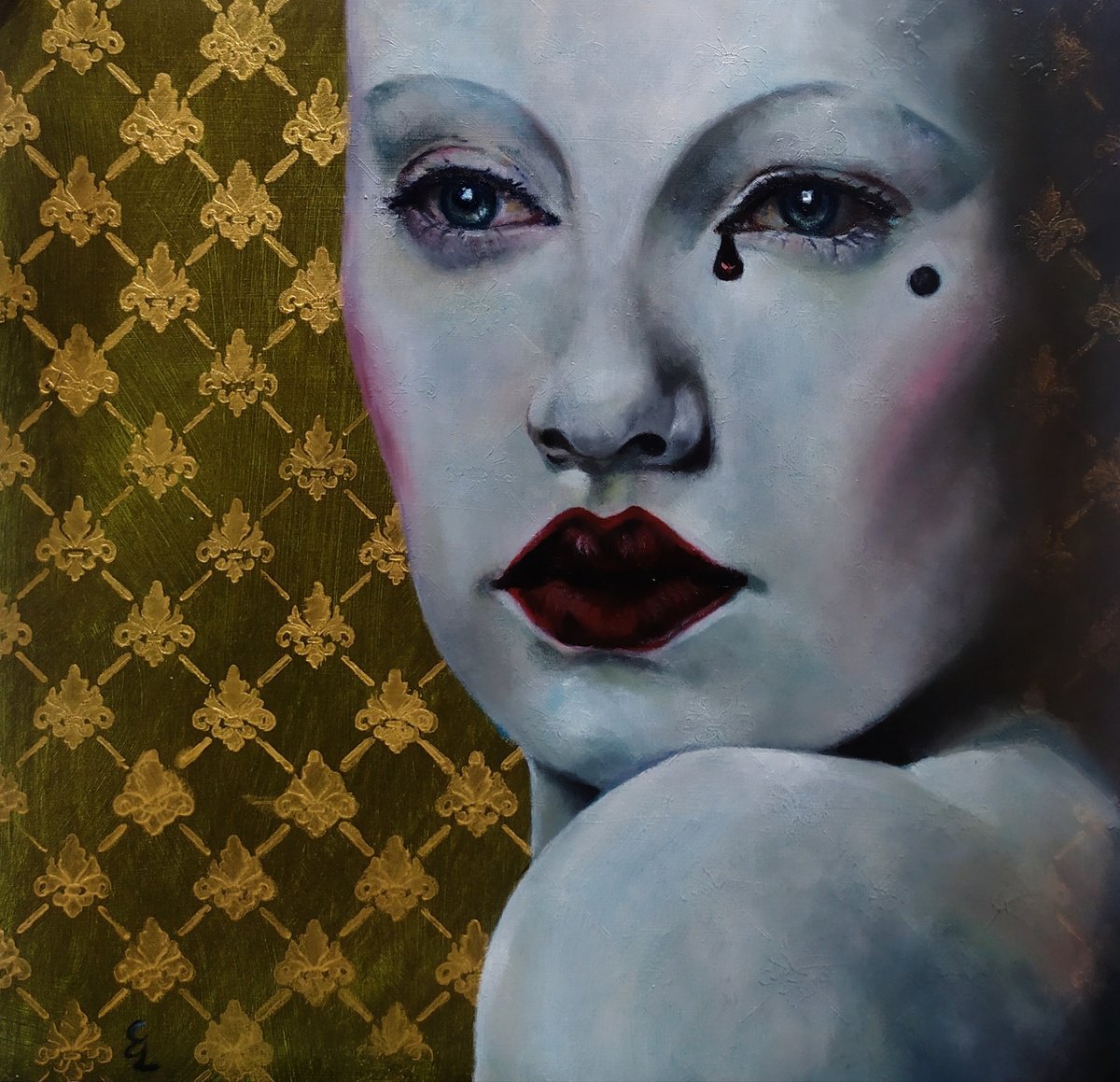 Surrealistic Portrait Oil Painting By Veronica Ciccarese, 11 X 11", In The Moonlight, Original Artwork