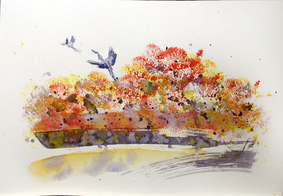 Autumn Fantasy / Original Painting / color harmony of watercolor / a gift for you