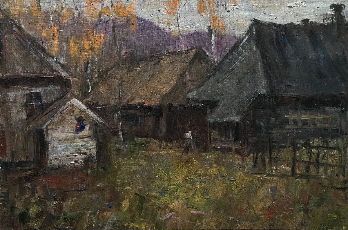 Impressionistic Landscape Oil Painting By Bohdan Dobrivskyi, 24 X 16, Farmyard, Original Artwork
