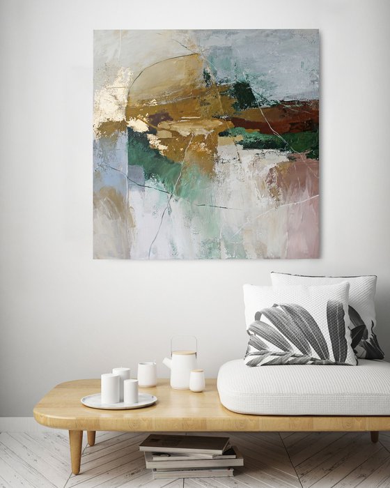 "Iceland 2" Green brown gold abstract art