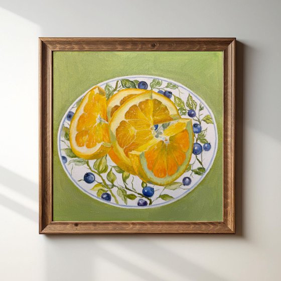 “Orange rhythm on a blue surface”