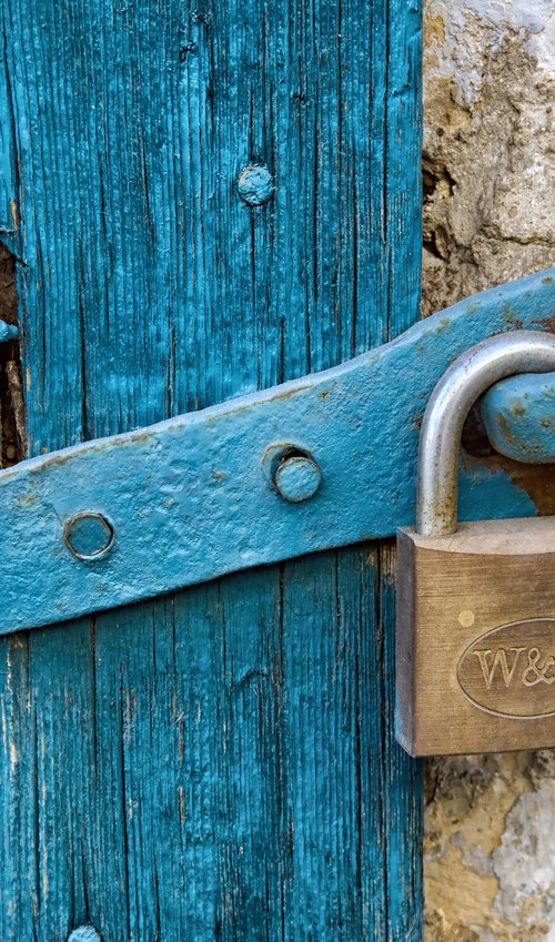blue wood and Lock by Abba Richman
