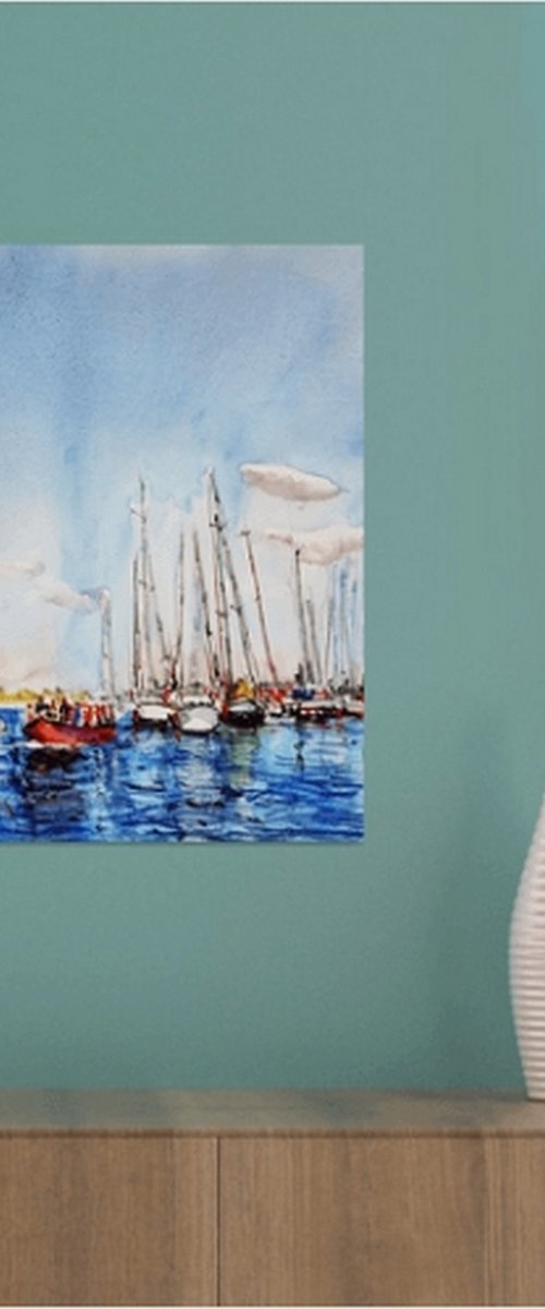 Yachts in marina by Leonid Kirnus