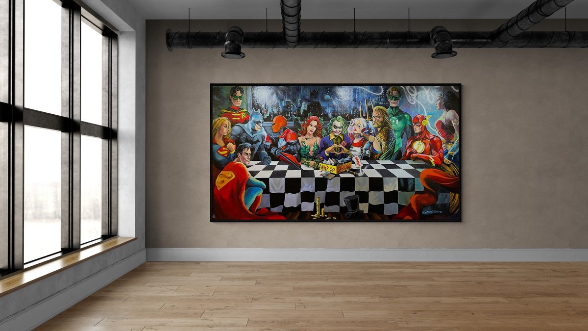 Cartoon Portrait Acrylic Painting By Maria Kireev, 102 X 51", The Last Supper Of The Joker (2), Original Artwork