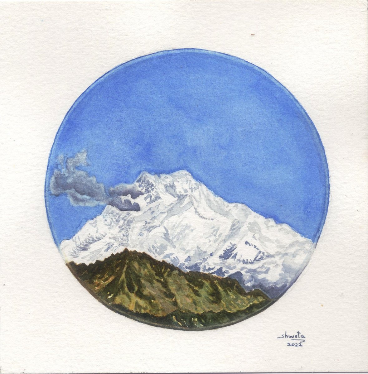 Mount Kanchenjunga View Watercolor Painting by Shweta Mahajan