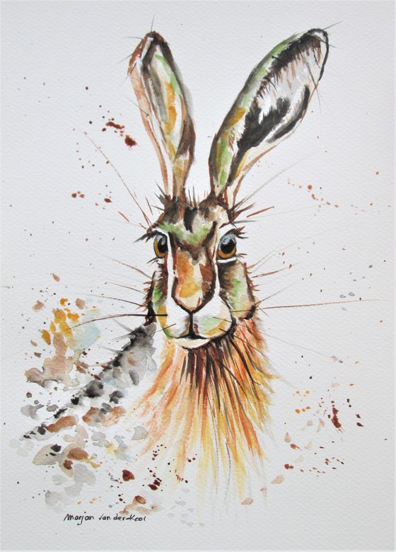 HARE IN FALL COLOURS, watercolour