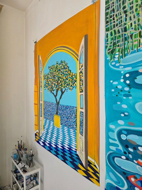 Mediterranean Seascape With Lemon Tree
