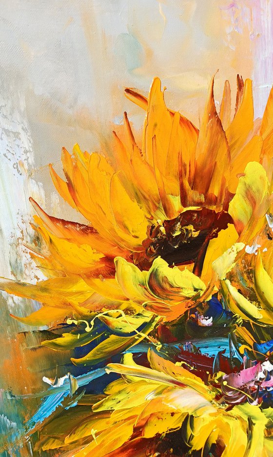 Sunflowers(70x60cm, oil painting, palette knife, ready to hang)