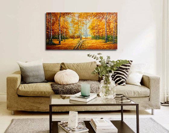 Birch grove in autumn (size 85х45cm)