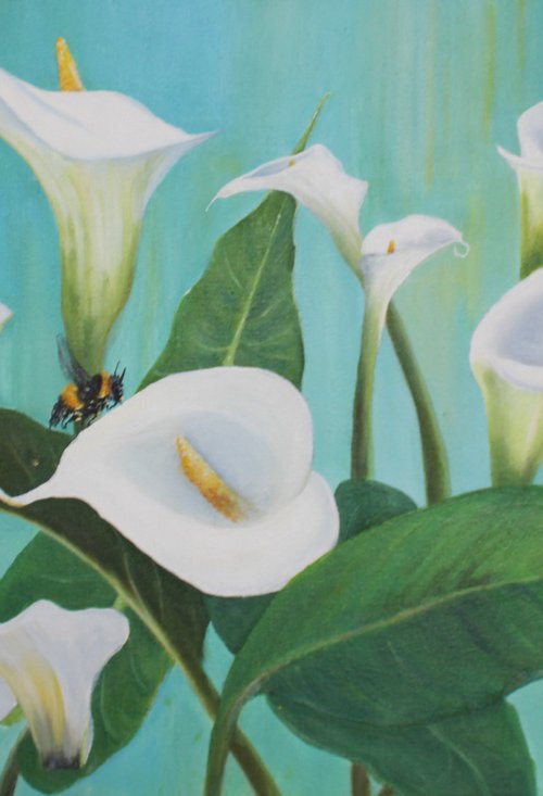 Calla lily and bees by Deborah Jayne Palmer
