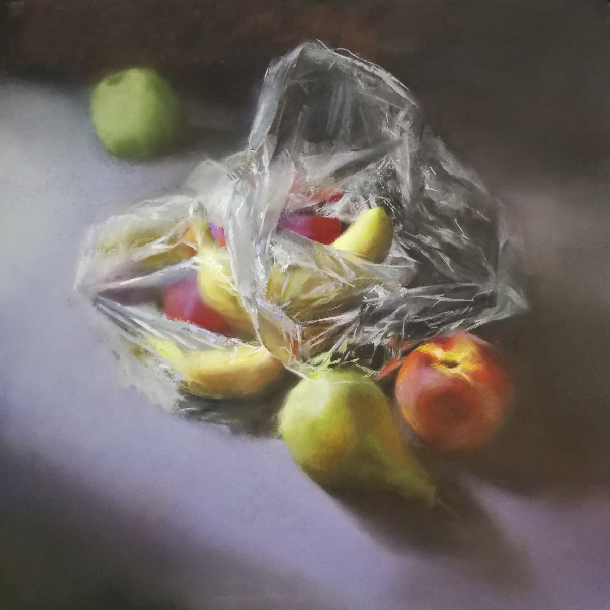 Photorealistic Still Life Pastel Drawing By Silja Salmistu, 20 X 20", Fruit Crop, Original Artwork