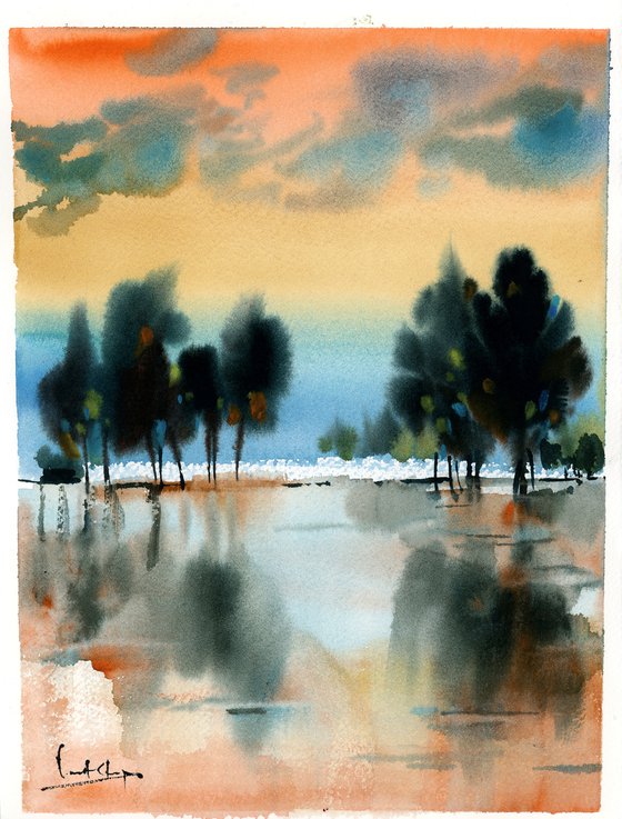 Atmosphere n.1 - Landscape watercolor painting