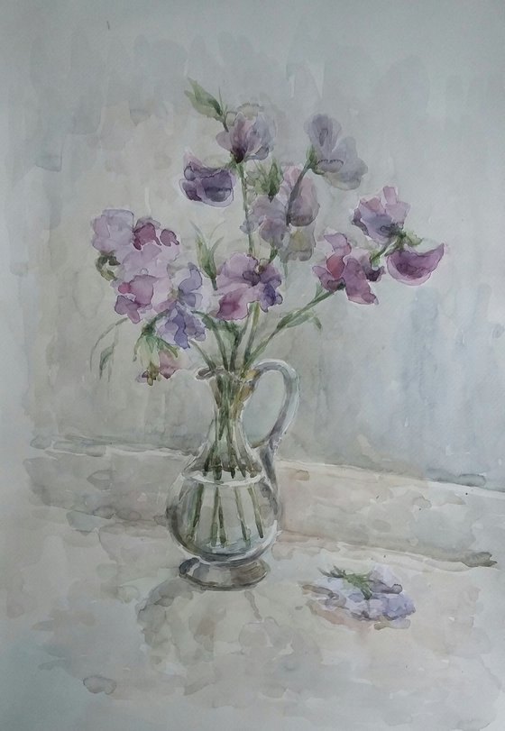 Sweet pea. Original watercolour painting. 2020