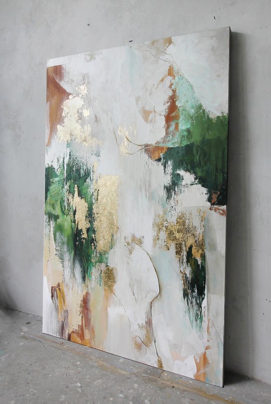 "Green Flow 2" Abstract green gold art