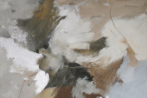 "Flock" Gray brown beige abstract art
